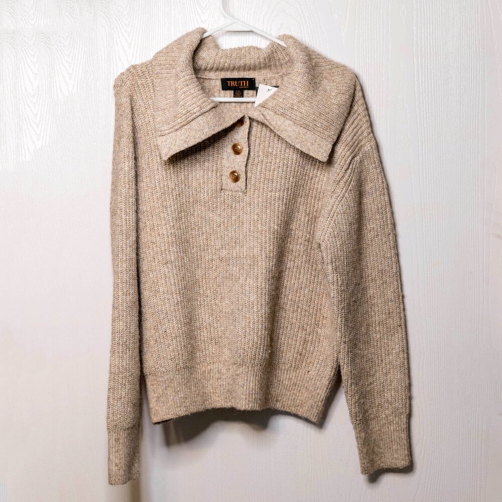 SALE NWT Truth By Republic Button Camp-Collar Sweater - Size Large